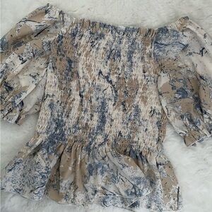 OAK + FORT Blue and Cream Textured Top